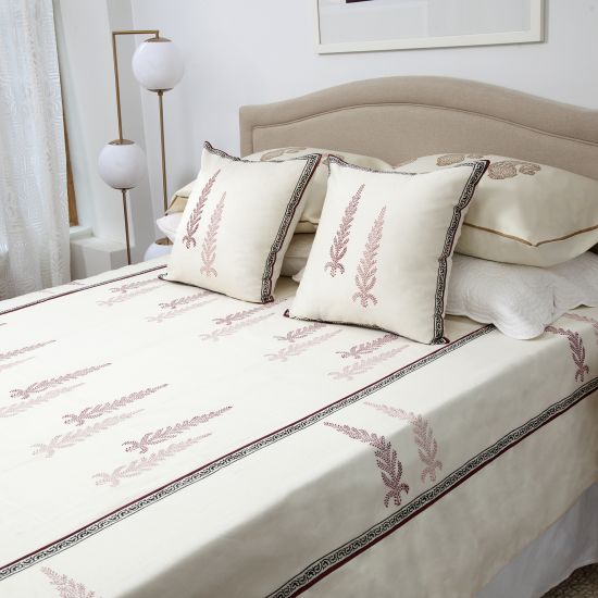 Juniper Silk-Cotton Bedspread - Ivory/Wine